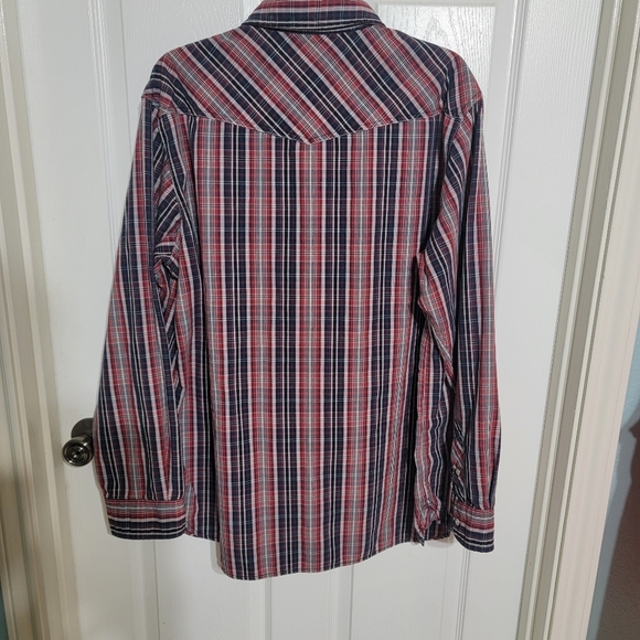 Dickies Western Blue/Red/White Plaid Long Sleeve Snap Front Men's Size XLT - Picture 4 of 10